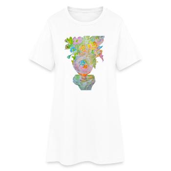 Vase a fleures - Robe T-shirt Femme - blanc - Devant