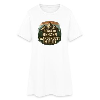 Berge im Herzen – Wanderlust im Blut - Frauen T-Shirt-Kleid - Weiß - Vorne