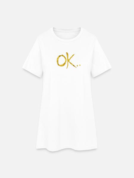 OK Glitter Handwriting Gold on Black - Women’s T-Shirt Dress - white
