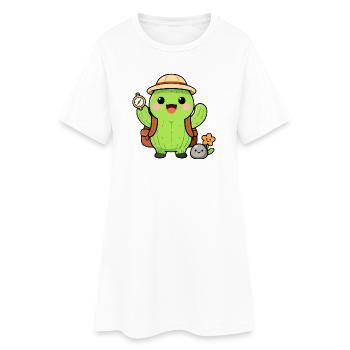 Cactus explorateur avec sac à dos - Robe T-shirt Femme - blanc - Devant