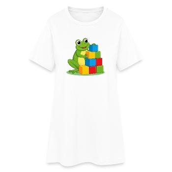 Grenouille de dessins animés verts jouant avec des blocs de construction colorés - Robe T-shirt Femme - blanc - Devant