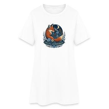Wild & Wunderbar – Mystischer Fuchs - Frauen T-Shirt-Kleid - Weiß - Vorne