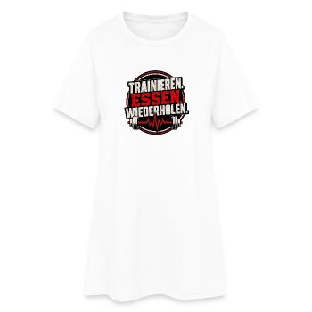 Trainieren. Essen. Wiederholen. – Fitness - Frauen T-Shirt-Kleid - Weiß - Vorne