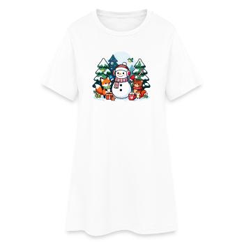 Cozy Snowman with Winter Friends - Women’s T-Shirt Dress - white - Front