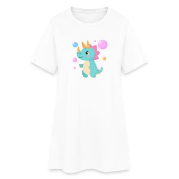 Dinosaures de bande dessinée jouant avec des bulles de savon – Mignon - Robe T-shirt Femme - blanc - Devant
