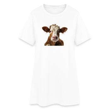 Cow face: Curiosity on the pasture - Women’s T-Shirt Dress - white - Front