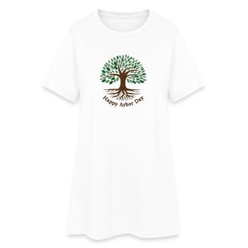 Happy Arbor Day, Leaves, Tree and Roots - Women’s T-Shirt Dress - white - Front