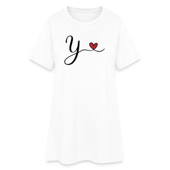 Y Letter Initial Monogram Design with Heart - Women’s T-Shirt Dress - white - Front