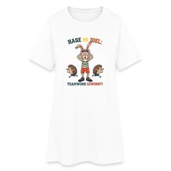 Hase vs. Igel Teamwork - Frauen T-Shirt-Kleid - Weiß - Vorne