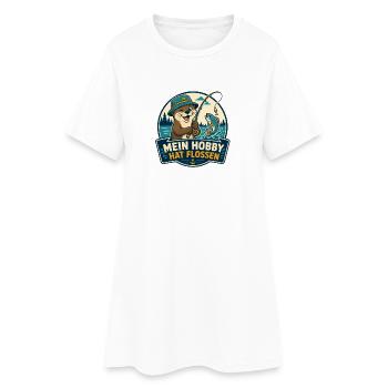 Mein Hobby hat Flossen – Angel-Otter - Frauen T-Shirt-Kleid - Weiß - Vorne