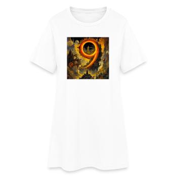 Fire-like nine in surreal landscape - Women’s T-Shirt Dress - white - Front