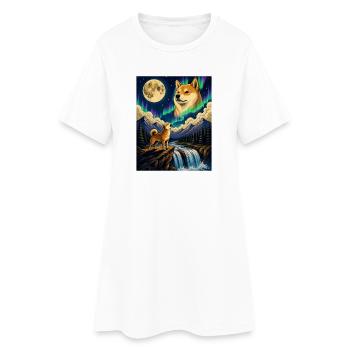 Shiba Inu Hurlant Lune Doge Kawaii - Robe T-shirt Femme - blanc - Devant