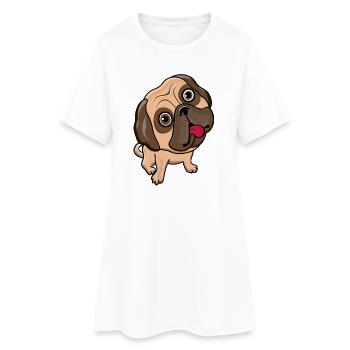 Visage de dessin animé fantaisiste de carlin - Robe T-shirt Femme - blanc - Devant