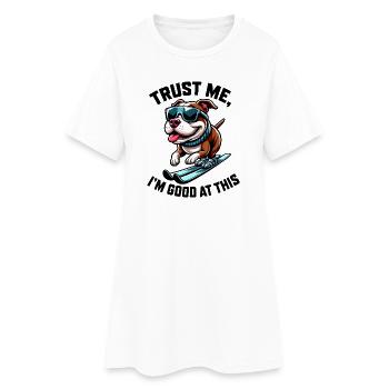 Dessin animé Skieur Bouledogue Chien Drôle - Robe T-shirt Femme - blanc - Devant