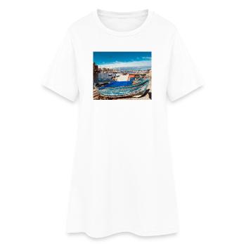 Blue boats in the harbor - Women’s T-Shirt Dress - white - Front