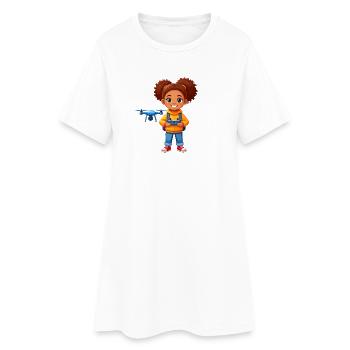 Little pilot piloting flying drone – technology - Women’s T-Shirt Dress - white - Front