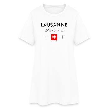 Lausanne Schweiz Koordinaten Reise Souvenir - Frauen T-Shirt-Kleid - Weiß - Vorne