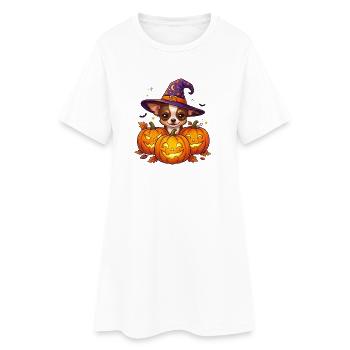 Sorcière Citrouille Chihuahua d’Halloween - Robe T-shirt Femme - blanc - Devant
