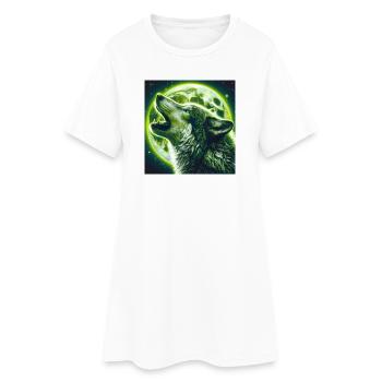 Wolf heult zum Vollmond - Frauen T-Shirt-Kleid - Weiß - Vorne