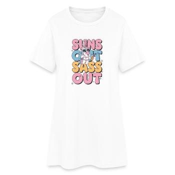 Soleils Éteints Sassing Vacances d’été à la plage de la licorne - Robe T-shirt Femme - blanc - Devant