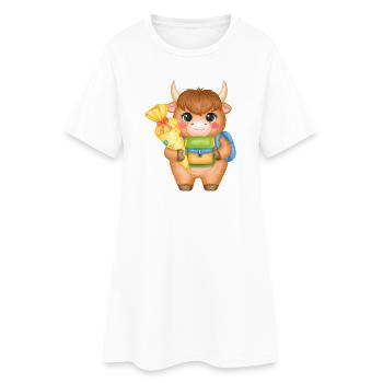 Vache Highland avec cône d’école et sacoche – École - Robe T-shirt Femme - blanc - Devant