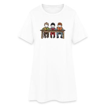 Trois garçons à table lisant un livre – l’amitié - Robe T-shirt Femme - blanc - Devant