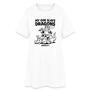 Dieu vainc le dragon Isaïe 27:1 Chevalier vintage - Robe T-shirt Femme - blanc - Devant