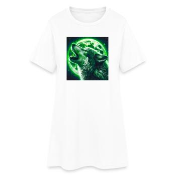 Wolf heult zum Vollmond - Frauen T-Shirt-Kleid - Weiß - Vorne