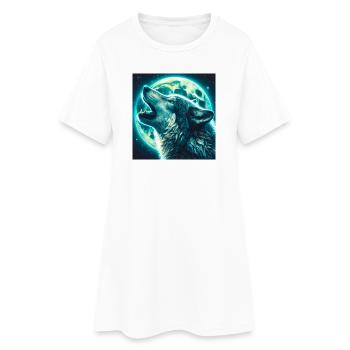 Wolf howls at the Full Moon - Women’s T-Shirt Dress - white - Front