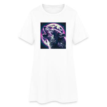Wolf howls at the Full Moon - Women’s T-Shirt Dress - white - Front
