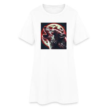 Wolf heult zum Vollmond - Frauen T-Shirt-Kleid - Weiß - Vorne