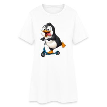 Cute Penguin Cartoon on Scooter - Women’s T-Shirt Dress - white - Front