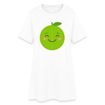 Green Kawaii Apple – Sweet Fruit Cartoon Graphic - Women’s T-Shirt Dress - white - Front