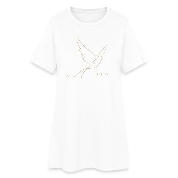 Goldene Freiheit – Filigrane Buchstaben & Taube - Frauen T-Shirt-Kleid - Weiß - Vorne