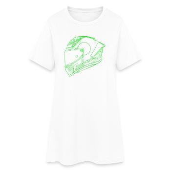 Casque vert néon - Visière - Robe T-shirt Femme - blanc - Devant