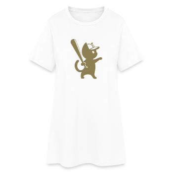 Minimalist Cat Baseball Player Silhouette - Women’s T-Shirt Dress - white - Front
