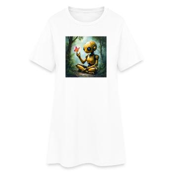 Golden Robot and Butterfly in Forest - Women’s T-Shirt Dress - white - Front