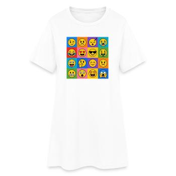 Smilies Grid – 16 Colorful Cartoon Faces - Women’s T-Shirt Dress - white - Front