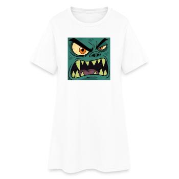 Angry Monster Face – Cartoon Vector Graphic - Women’s T-Shirt Dress - white - Front