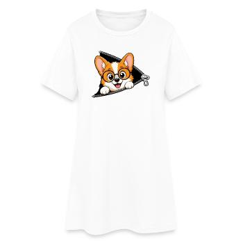 Corgi Dog Zipper - Women’s T-Shirt Dress - white - Front