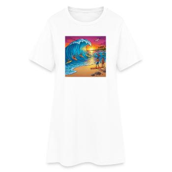 Wave at Sunset Surf - Women’s T-Shirt Dress - white - Front
