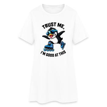 Cool Penguin Inline Skater Funny Comic - Women’s T-Shirt Dress - white - Front