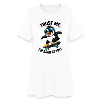 Cooler Pinguin Skateboarder Comic Spruch - Frauen T-Shirt-Kleid - Weiß - Vorne