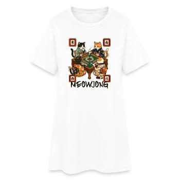 Meowjong Cute Cat Mahjong Game Social Club - Women’s T-Shirt Dress - white - Front