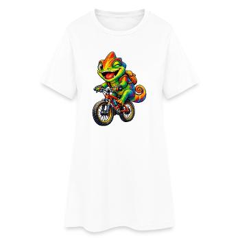 Chameleon on the bike - Women’s T-Shirt Dress - white - Front