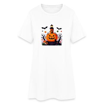 Jack-O-Laternen-Leuchtturmnacht - Frauen T-Shirt-Kleid - Weiß - Vorne