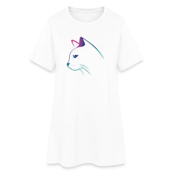 Cat-Line-Zeichnungsgradient - Frauen T-Shirt-Kleid - Weiß - Vorne