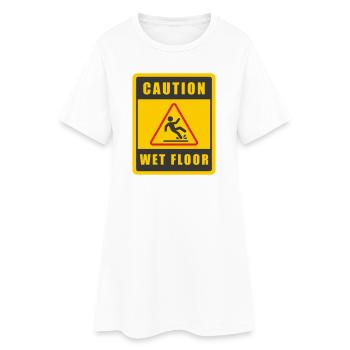 Attention Panneau d’avertissement de sécurité sur sol mouillé Icône jaune - Robe T-shirt Femme - blanc - Devant