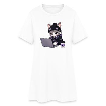 Lila und schwarze Coder-Katze - Frauen T-Shirt-Kleid - Weiß - Vorne