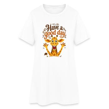 Hab einen schönen Tag – Verspielte Giraffen-Illustration - Frauen T-Shirt-Kleid - Weiß - Vorne
